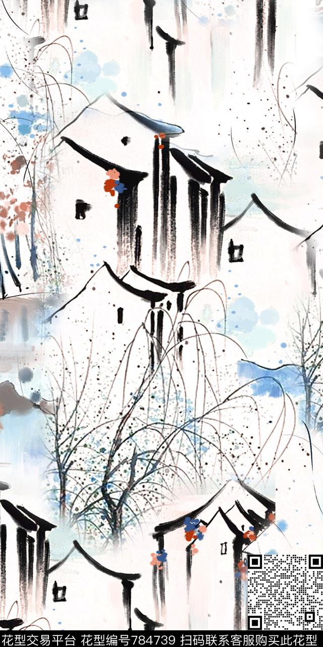 建筑水彩风景手绘房子数码印花华亿平台下载（图片编号: 784739） - 瓦栏（Walan）