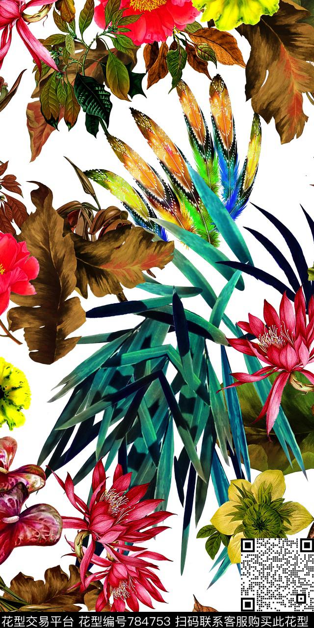 花朵花卉流行时尚数码印花华亿平台下载（图片编号: 784753） - 瓦栏（Walan）