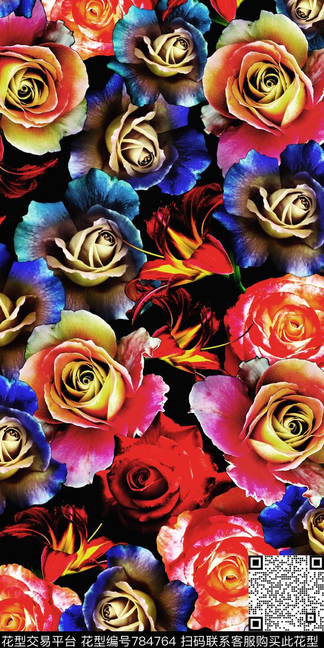 流行时尚数码花朵数码印花华亿平台下载（图片编号: 784764） - 瓦栏（Walan）