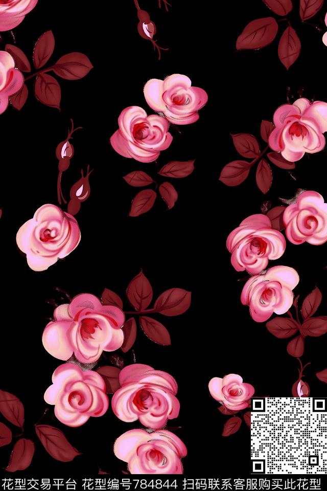 大花花朵花卉传统印花华亿平台下载（图片编号: 784844） - 瓦栏（Walan）