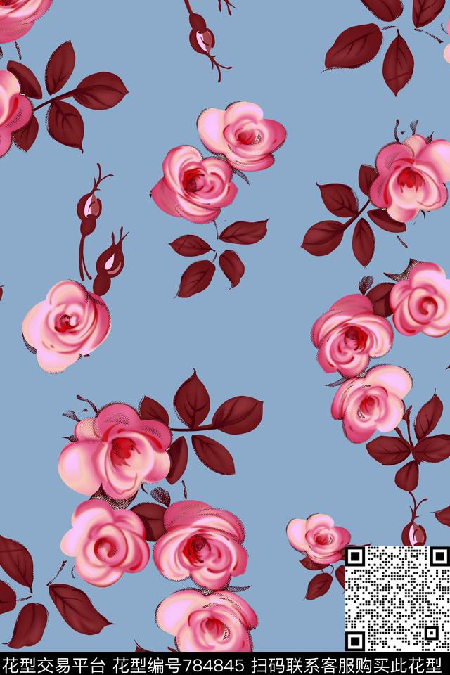 大花花朵花卉传统印花华亿平台下载（图片编号: 784845） - 瓦栏（Walan）