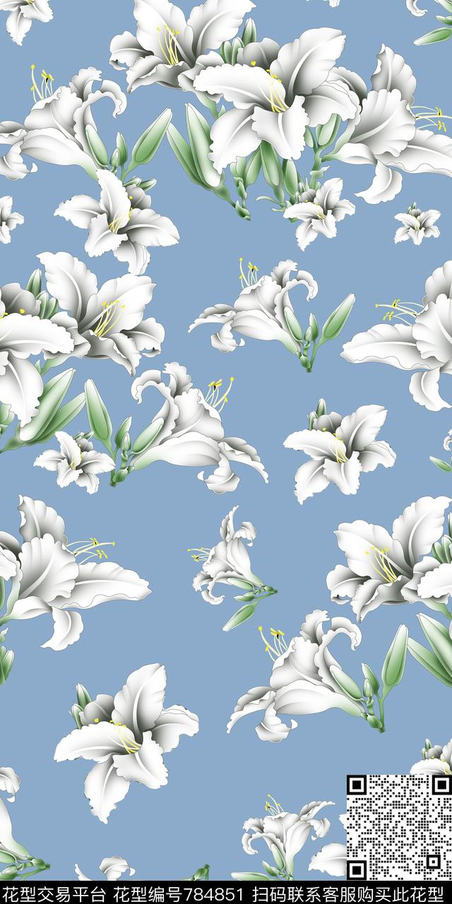 大花花朵花卉数码印花华亿平台下载（图片编号: 784851） - 瓦栏（Walan）