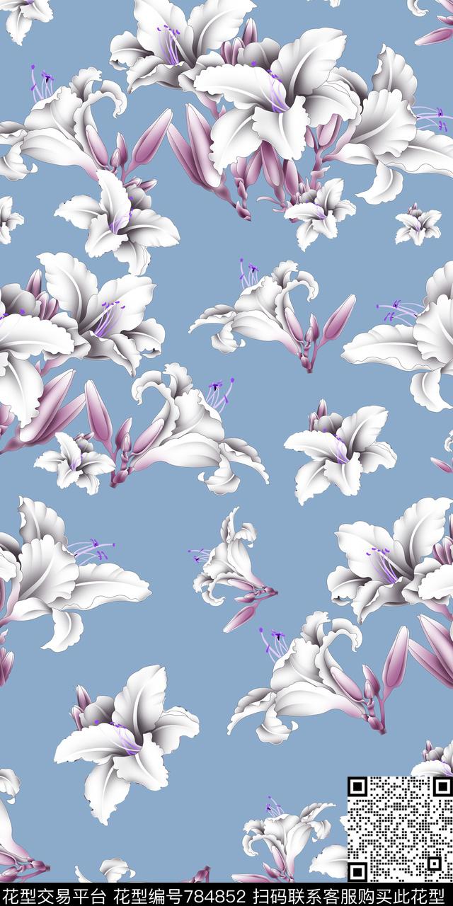 大花花朵花卉数码印花华亿平台下载（图片编号: 784852） - 瓦栏（Walan）
