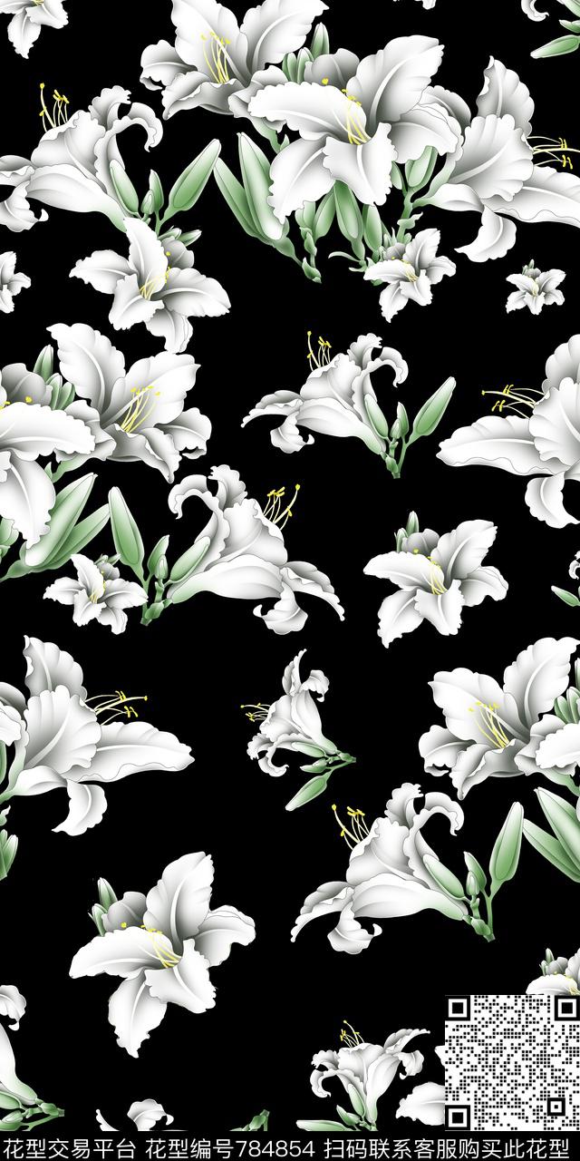 大花花朵花卉数码印花华亿平台下载（图片编号: 784854） - 瓦栏（Walan）