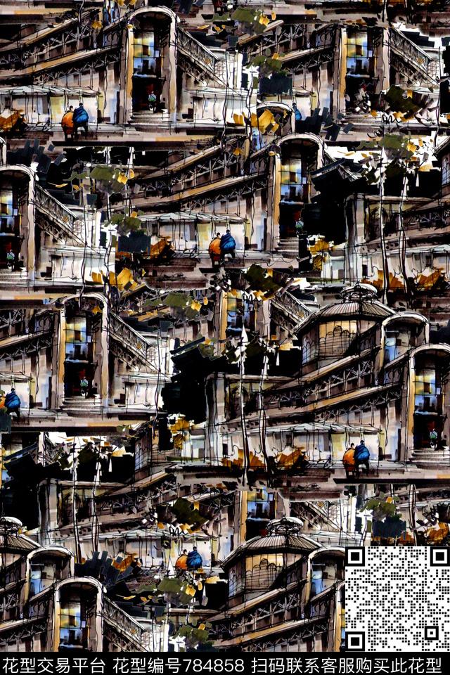 抽象趣味英伦数码印花华亿平台下载（图片编号: 784858） - 瓦栏（Walan）