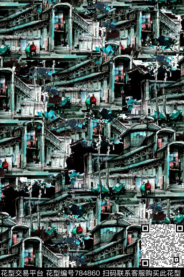 抽象趣味英伦数码印花华亿平台下载（图片编号: 784860） - 瓦栏（Walan）