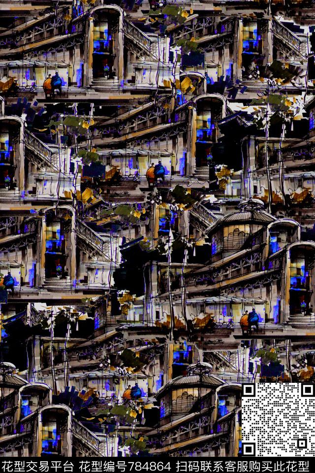 抽象趣味英伦数码印花华亿平台下载（图片编号: 784864） - 瓦栏（Walan）