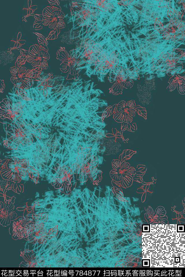 肌理图案手绘线条笔触手绘花卉数码印花华亿平台下载（图片编号: 784877） - 瓦栏（Walan）