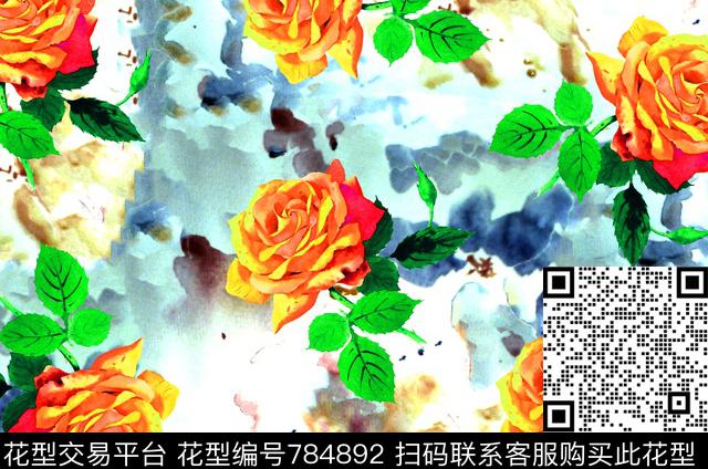 大花花卉花朵数码印花华亿平台下载（图片编号: 784892） - 瓦栏（Walan）