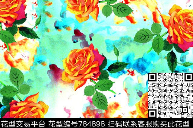 大花花卉花朵数码印花华亿平台下载（图片编号: 784898） - 瓦栏（Walan）