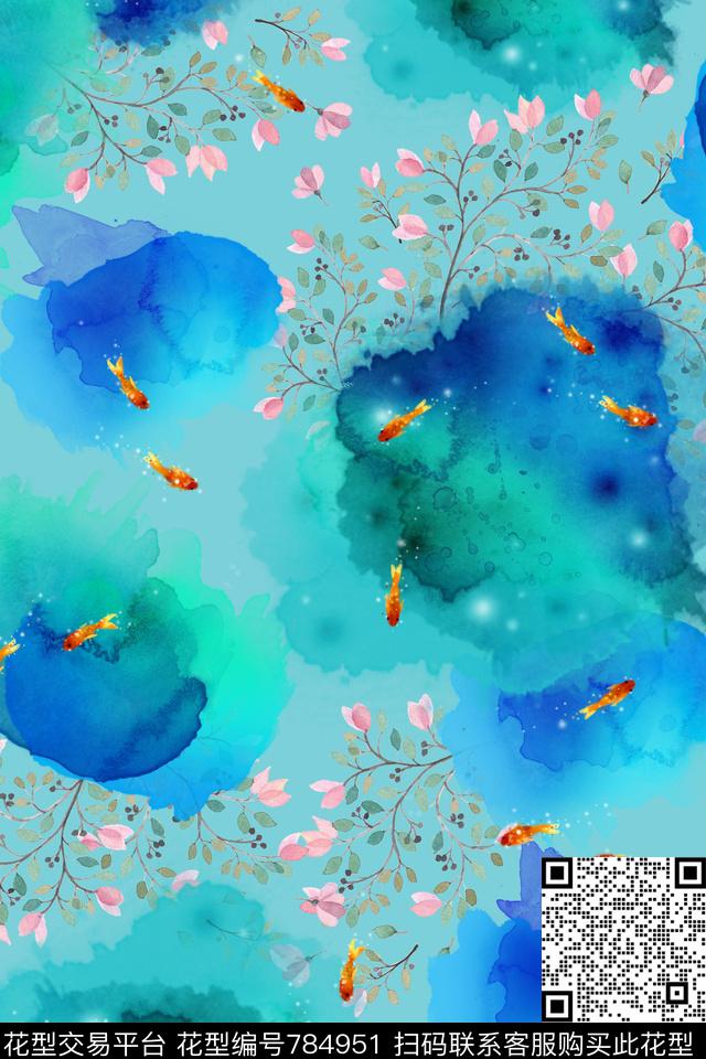 手绘花卉水彩小清新数码印花华亿平台下载（图片编号: 784951） - 瓦栏（Walan）