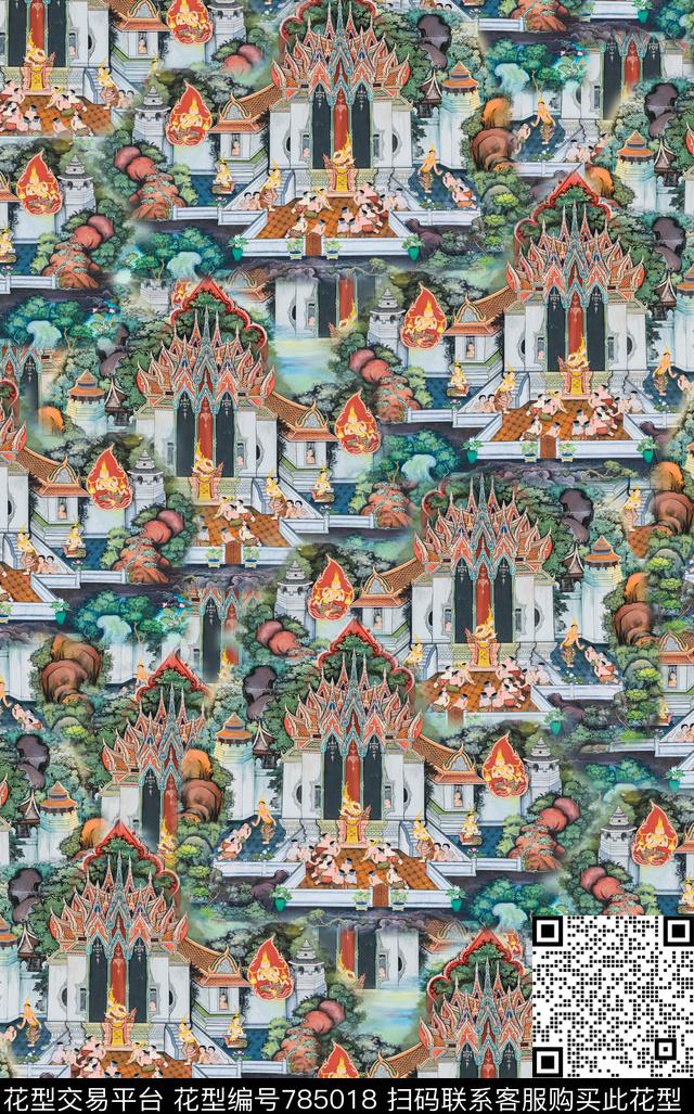 宫廷风树木森林数码印花华亿平台下载（图片编号: 785018） - 瓦栏（Walan）