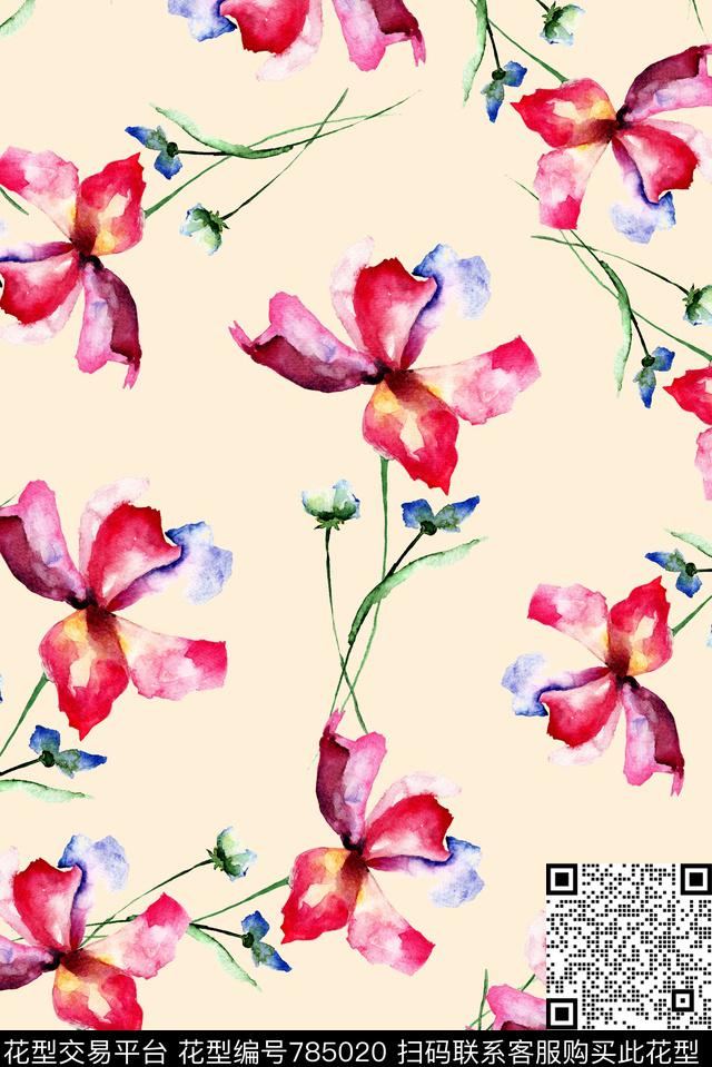 清爽手绘抽象数码印花华亿平台下载（图片编号: 785020） - 瓦栏（Walan）