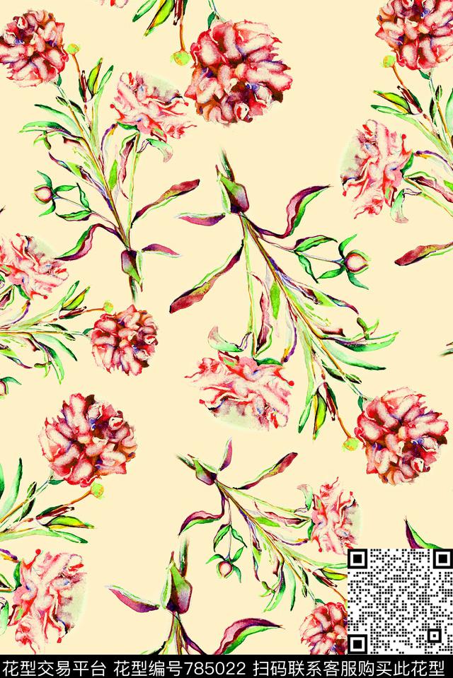 手绘精美绽放数码印花华亿平台下载（图片编号: 785022） - 瓦栏（Walan）