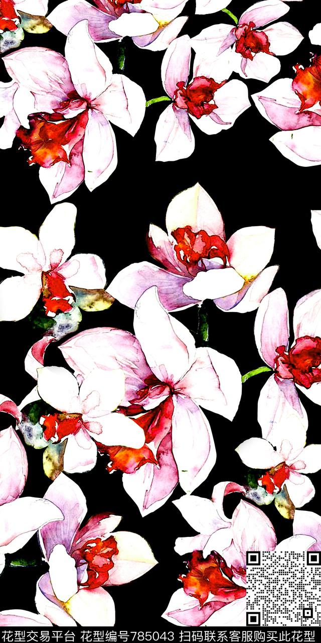 水墨花卉中国风数码印花华亿平台下载（图片编号: 785043） - 瓦栏（Walan）