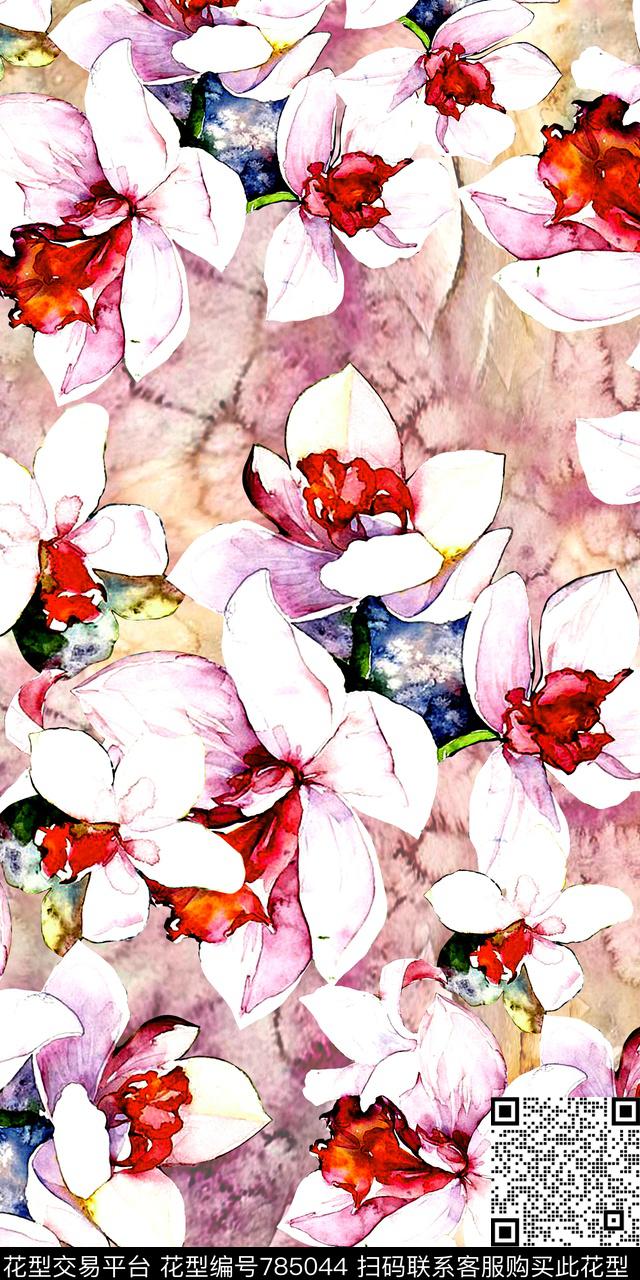 水墨花卉中国风数码印花华亿平台下载（图片编号: 785044） - 瓦栏（Walan）