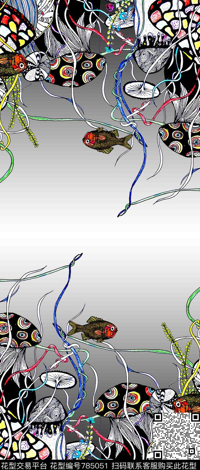 趣味海底鱼数码印花华亿平台下载（图片编号: 785051） - 瓦栏（Walan）