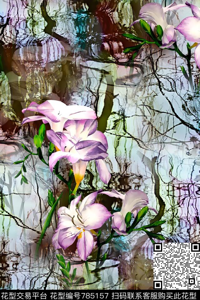 花卉抽象纹理底纹女装华亿平台数码印花华亿平台下载（图片编号: 785157） - 瓦栏（Walan）