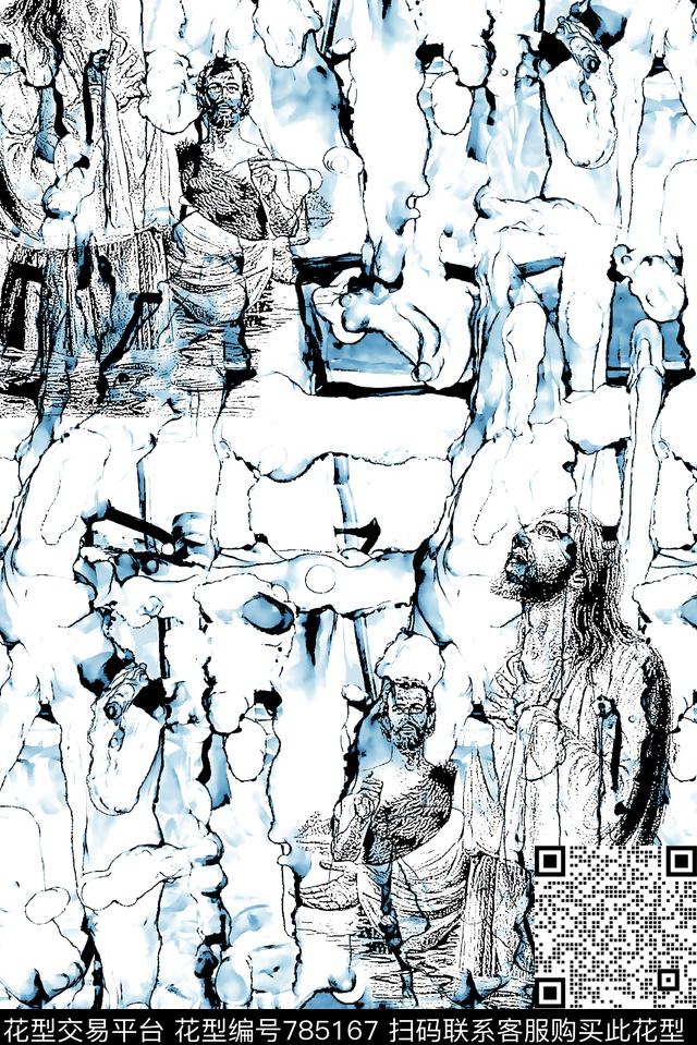 抽象纹理人物像男装T恤华亿平台数码印花华亿平台下载（图片编号: 785167） - 瓦栏（Walan）