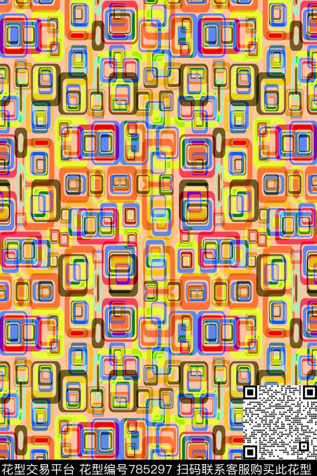 千鸟格马赛克色块传统印花华亿平台下载（图片编号: 785297） - 瓦栏（Walan）