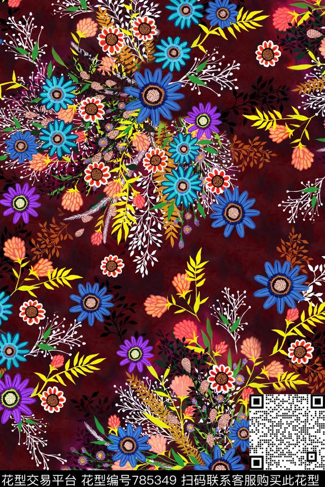 花卉针织民族数码印花华亿平台下载（图片编号: 785349） - 瓦栏（Walan）