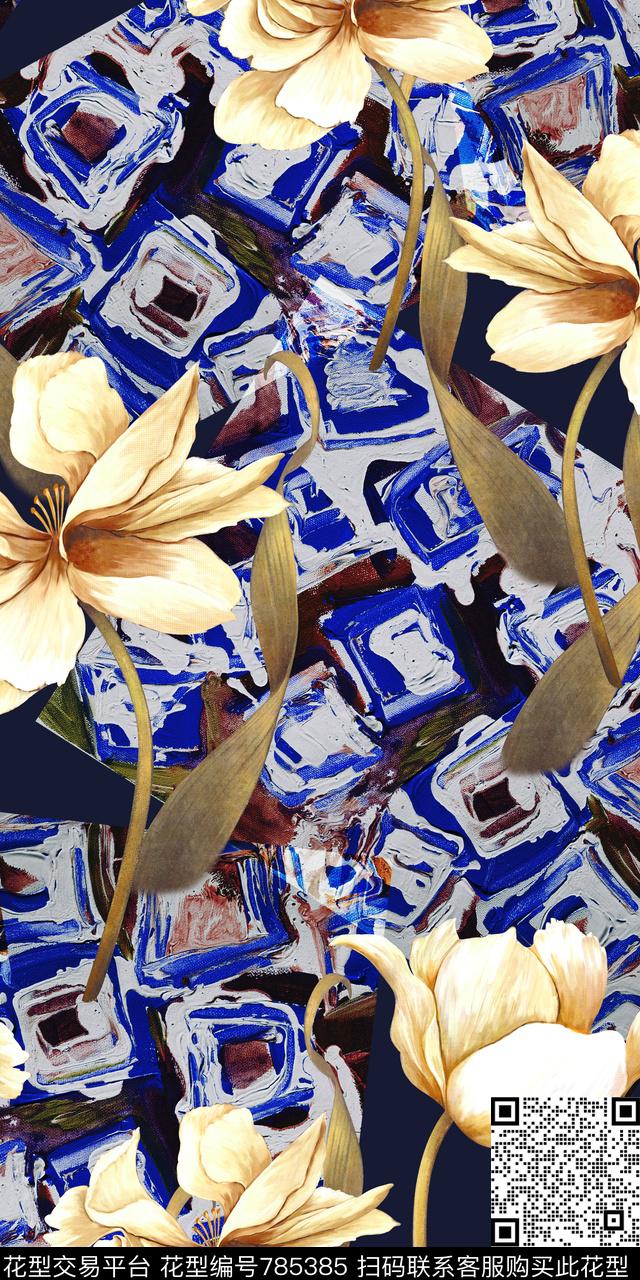 几何抽象蝴蝶花数码印花华亿平台下载（图片编号: 785385） - 瓦栏（Walan）