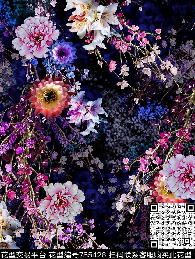 花卉小花民族数码印花华亿平台下载（图片编号: 785426） - 瓦栏（Walan）