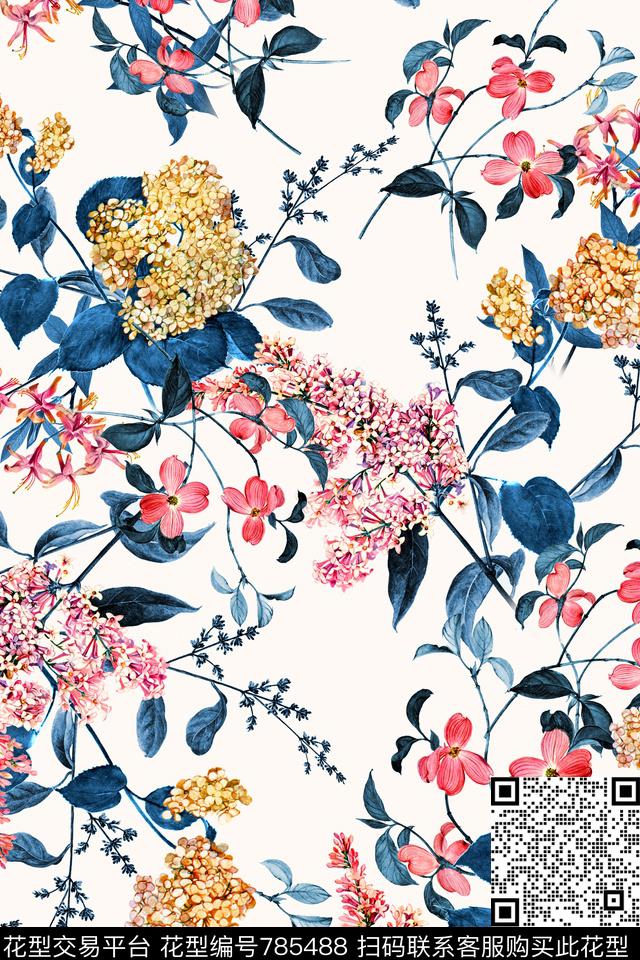 花卉平底民族数码印花华亿平台下载（图片编号: 785488） - 瓦栏（Walan）