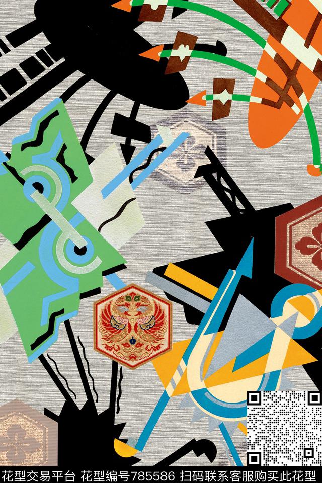 时尚手绘几何数码印花华亿平台下载（图片编号: 785586） - 瓦栏（Walan）