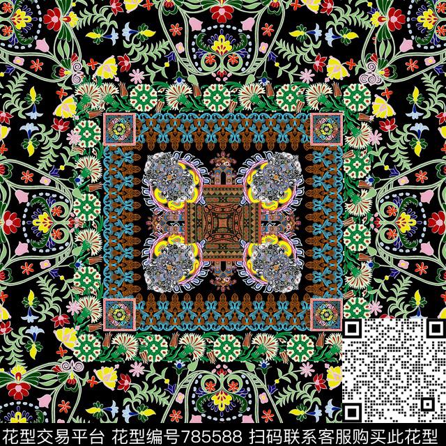 时尚手绘丝巾数码印花华亿平台下载（图片编号: 785588） - 瓦栏（Walan）