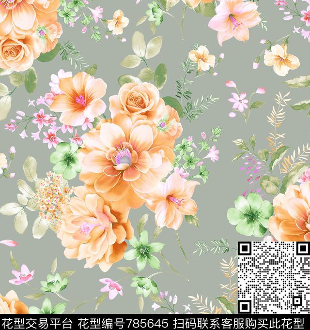 花卉几何花卉传统印花华亿平台下载（图片编号: 785645） - 瓦栏（Walan）