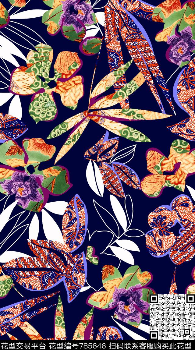 花卉几何花卉传统印花华亿平台下载（图片编号: 785646） - 瓦栏（Walan）