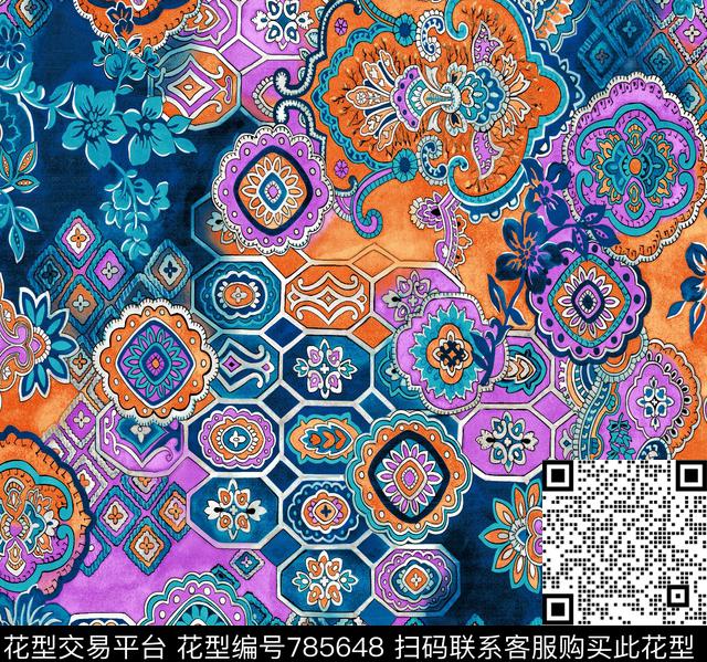 几何花几何花卉传统印花华亿平台下载（图片编号: 785648） - 瓦栏（Walan）