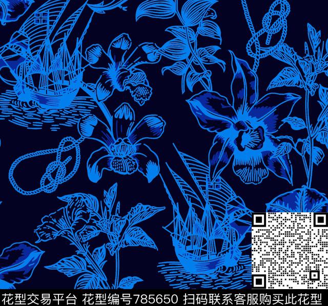 花卉几何花卉传统印花华亿平台下载（图片编号: 785650） - 瓦栏（Walan）