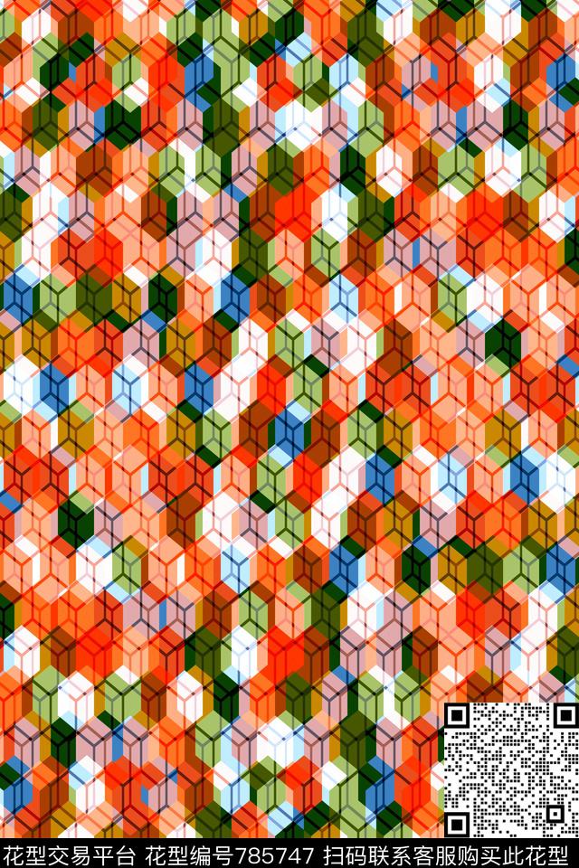 小方块不规则几何千鸟格传统印花华亿平台下载（图片编号: 785747） - 瓦栏（Walan）