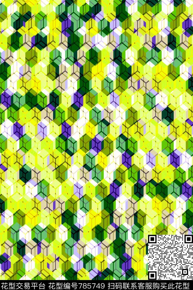 小方块不规则几何千鸟格传统印花华亿平台下载（图片编号: 785749） - 瓦栏（Walan）