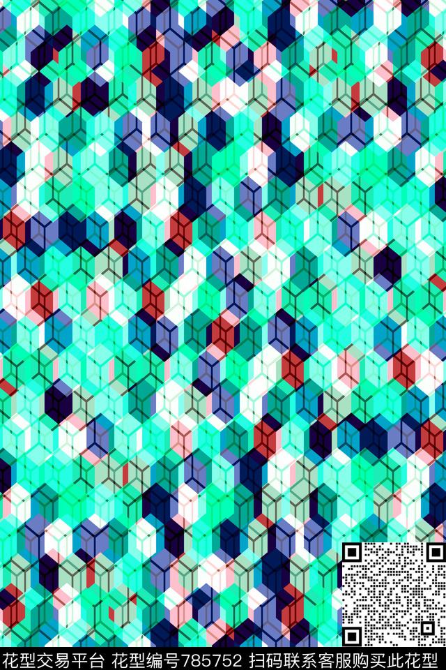 小方块不规则几何千鸟格传统印花华亿平台下载（图片编号: 785752） - 瓦栏（Walan）