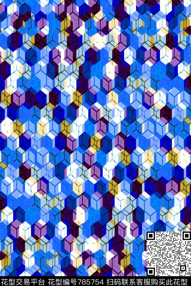 小方块不规则几何千鸟格传统印花华亿平台下载（图片编号: 785754） - 瓦栏（Walan）