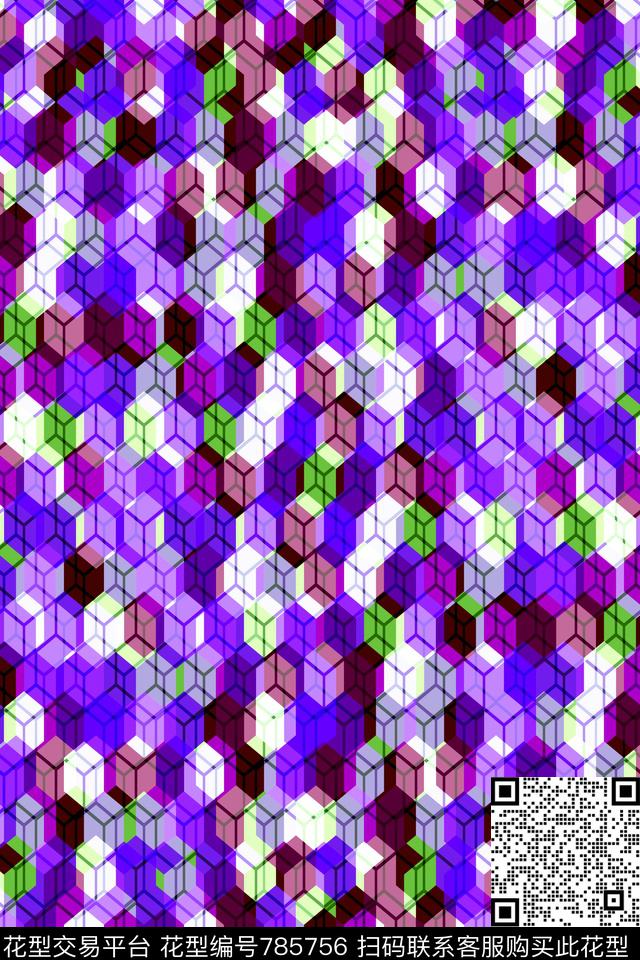 小方块不规则几何千鸟格传统印花华亿平台下载（图片编号: 785756） - 瓦栏（Walan）