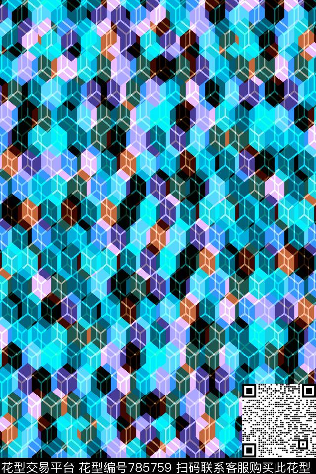 小方块不规则几何千鸟格传统印花华亿平台下载（图片编号: 785759） - 瓦栏（Walan）