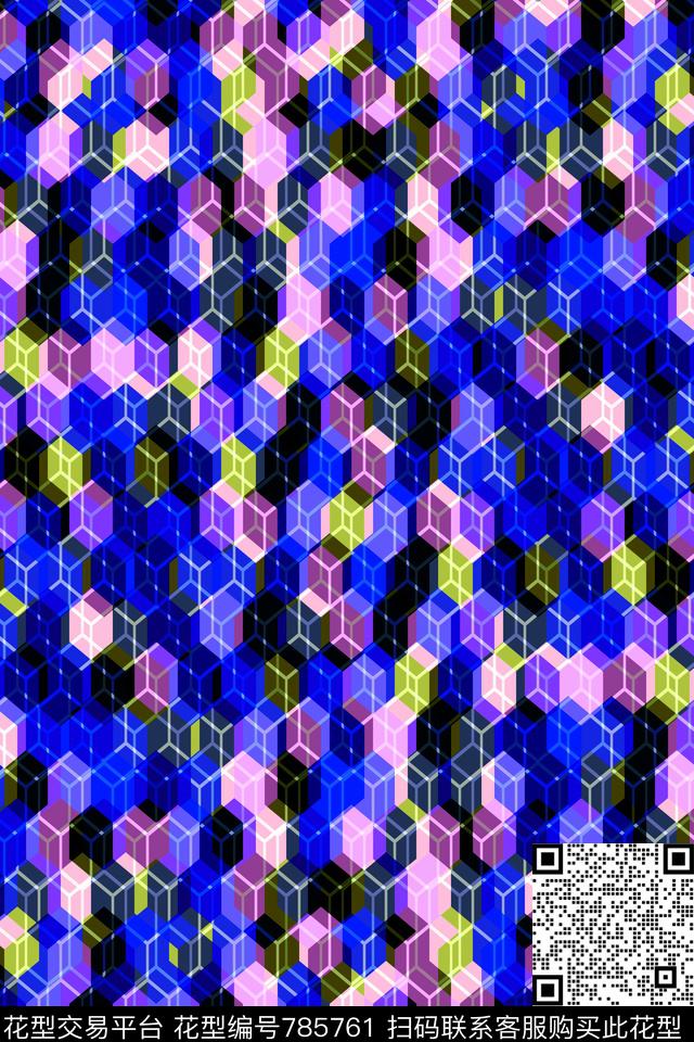 小方块不规则几何千鸟格传统印花华亿平台下载（图片编号: 785761） - 瓦栏（Walan）