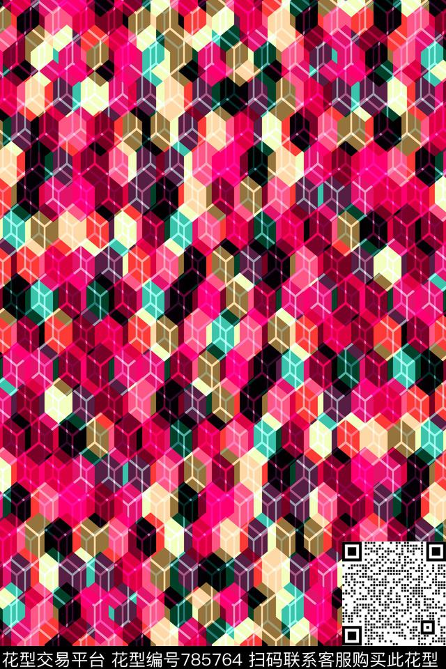 小方块不规则几何千鸟格传统印花华亿平台下载（图片编号: 785764） - 瓦栏（Walan）