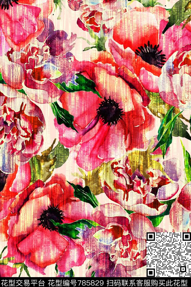 抽象花卉花朵数码印花华亿平台下载（图片编号: 785829） - 瓦栏（Walan）