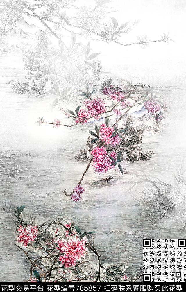 中国风流行时尚风景数码印花华亿平台下载（图片编号: 785857） - 瓦栏（Walan）