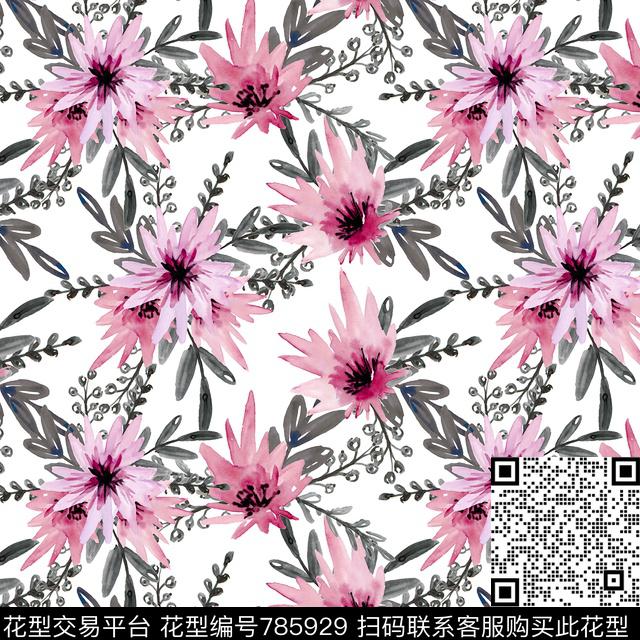 大花花卉手绘数码印花华亿平台下载（图片编号: 785929） - 瓦栏（Walan）