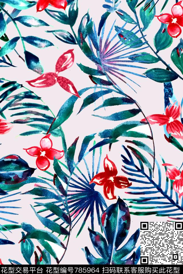 线条叶子粗线条传统印花华亿平台下载（图片编号: 785964） - 瓦栏（Walan）