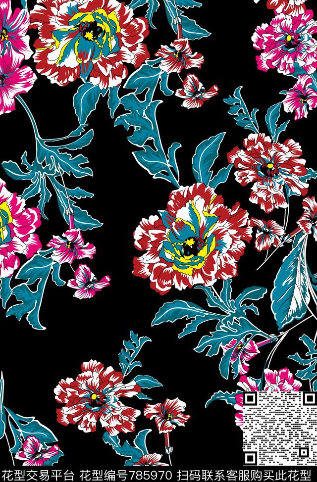 手绘抽象实色传统印花华亿平台下载（图片编号: 785970） - 瓦栏（Walan）