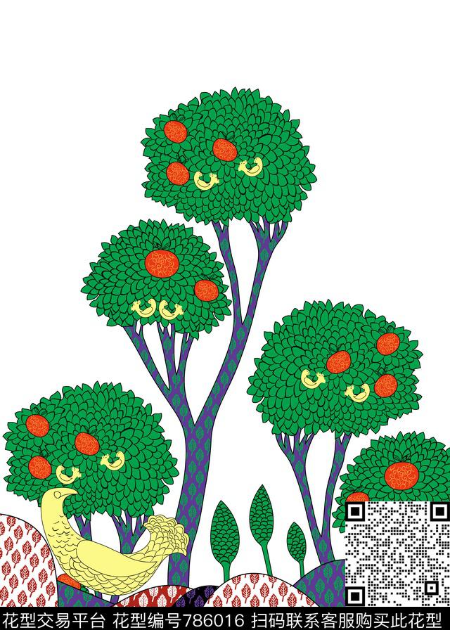 定位手绘华亿平台苹果树菱形波浪格子传统印花华亿平台下载（图片编号: 786016） - 瓦栏（Walan）