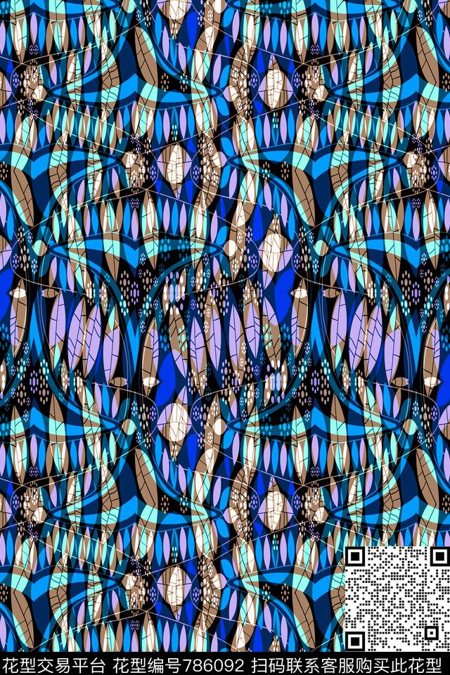 曲线波浪条纹横条传统印花华亿平台下载（图片编号: 786092） - 瓦栏（Walan）