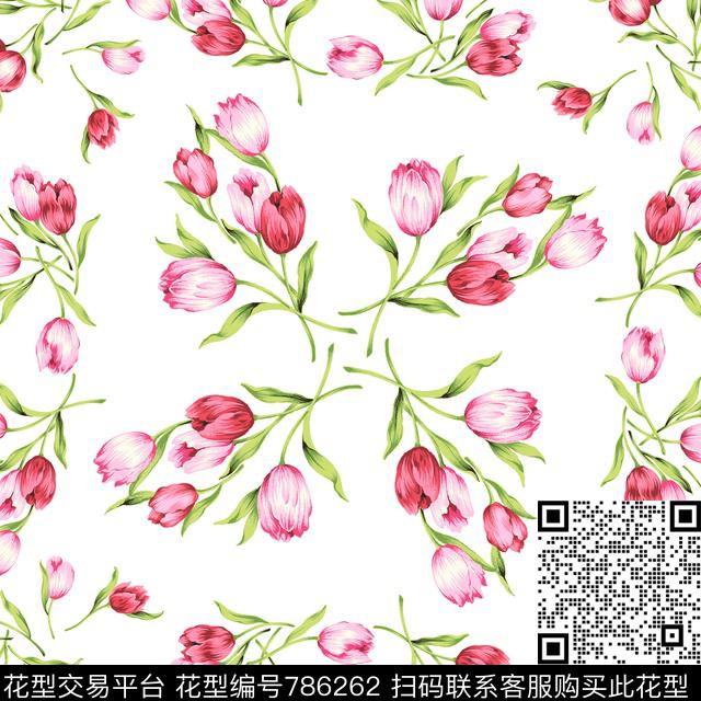 郁金香方巾素雅数码印花华亿平台下载（图片编号: 786262） - 瓦栏（Walan）